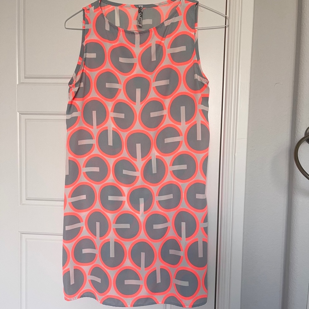 Yahada Gray Neon Retro Geometric Shift Dress